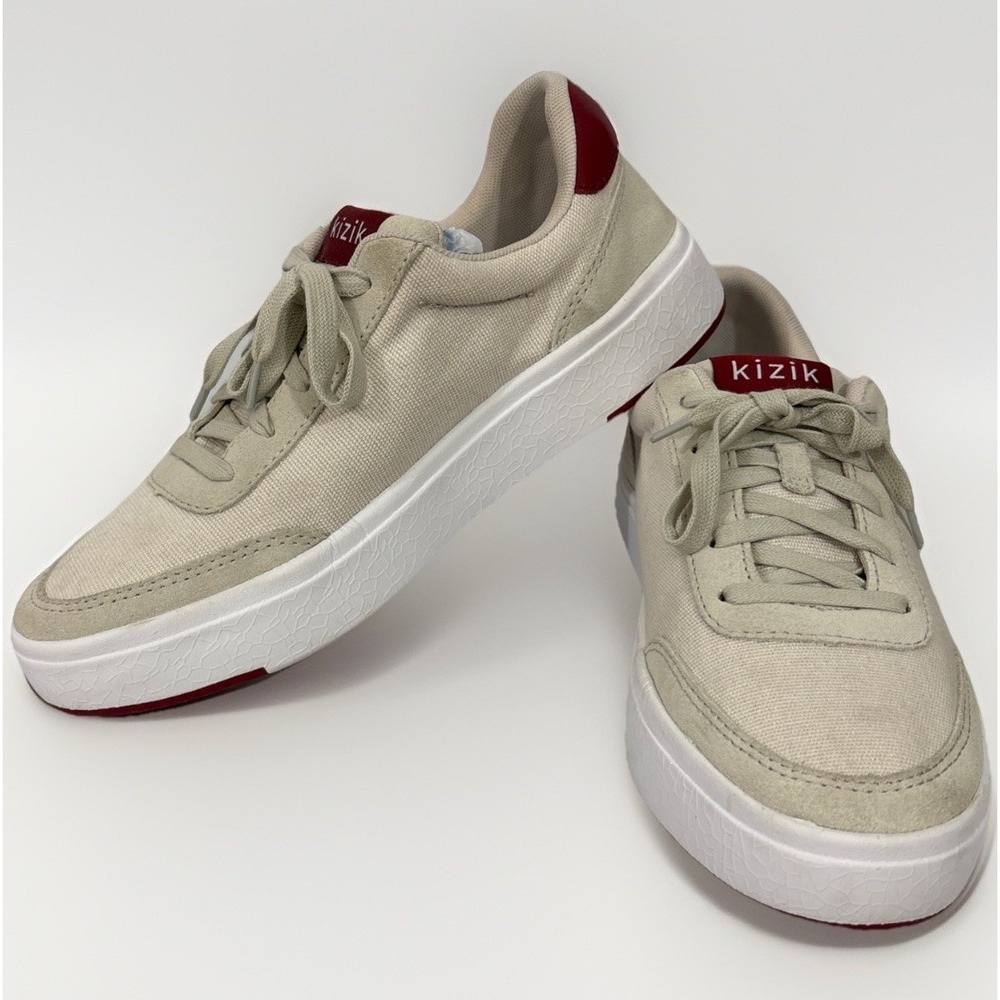 Kizik Prague Hands-Free Slip-On Sneakers Canvas Creme Brulee Men 7 Women 8.5